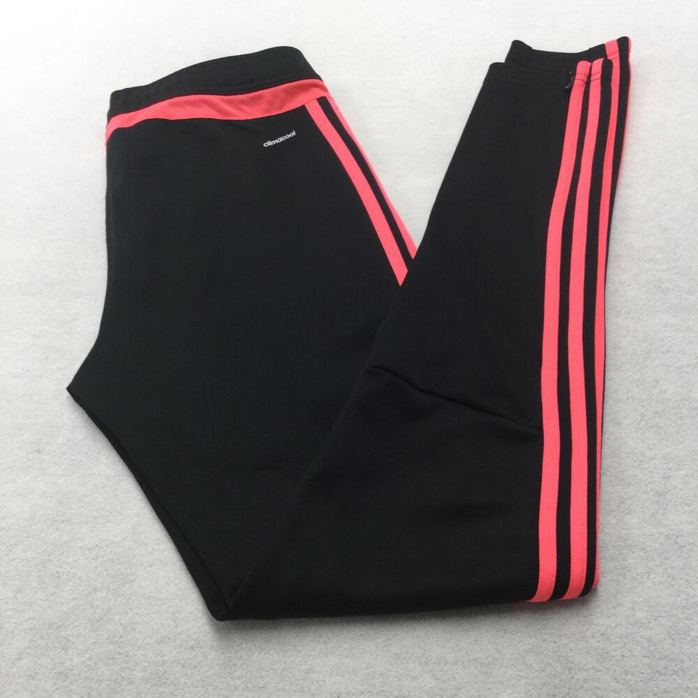 Adidas Track Pants Womens Small Black Climacool Pink Stripe Tapered Athletic